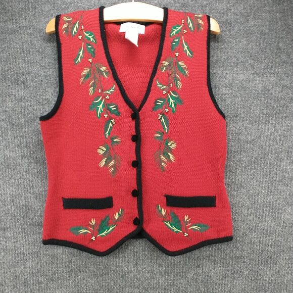 Talbots Womens Knit Sweater Vest Red SZ PP Button Front V-Neck Cropped Vintage - Picture 2 of 11